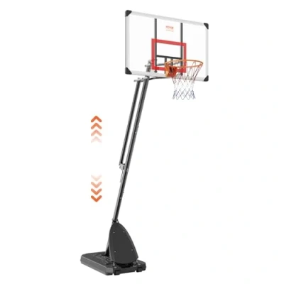 Immagine di VEVOR Canestro da Basket con Tabellone Altezza Regolabile tra 232 305cm Base Ruote, Kit di Portatile Esterno per Bambini Adulti,