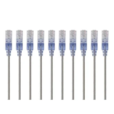 Immagine di Monoprice Cavo patch Ethernet Cat6A antigroviglio, RJ45, 550 Mhz, 10 G, UTP, filo di rame puro nudo, 30 AWG, confezione da 10, 0,3 m, grigio, serie SlimRun