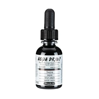 Immagine di Schmincke AQUA DROP, seppia, flaconcino con pipetta, 30 ml, 24680034, acquarelli liquidi, urban sketching, calligrafia, handlettering