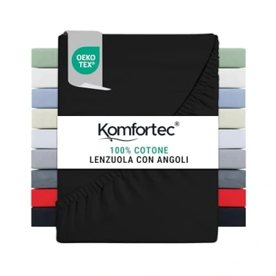 Immagine di Komfortec Lenzuolo con angoli elasticizzati in jersey, 200 x cm, 100% cotone, Nero