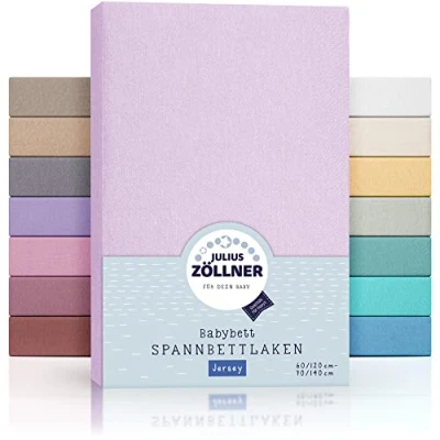 Immagine di Julius Zöllner Lenzuolo con angoli elasticizzati in jersey per lettino, 100% di cotone, certificato Oeko Tex Standard 100, dimensioni: 60 x 120 cm/70 140 cm, confezione da 2 pezzi, lilla