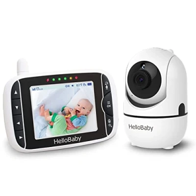 Immagine di HelloBaby Baby Monitor con telecamera HB65, display da 3,2 pollici, video e audio, per bambini Pan Tilt Zoom a distanza,visione notturna, Solo movimento