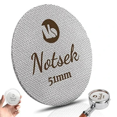 Immagine di NOTSEK schermo a disco da 51 mm con scatola portaoggetti in acrilico, riutilizzabile, spessore 1,7 mm, 150 μm, acciaio inox 316L, filtro per caffè espresso, inferiore doccia