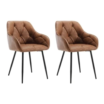 Immagine di WOLTU Set di 2 Sedie da Pranzo con Braccioli e Schienale, Cucina Moderna in PU Vintage, Poltrone Salotto Gambe Metallo, ergonomiche per Ufficio, Bar, Marrone, EZS03br