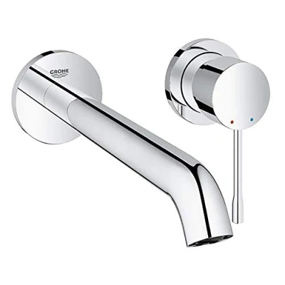 Immagine di GROHE Essence New Rubinetto per lavabo a 2 fori (spuma 5,7 l/min, montaggio parete, leva di comando in metallo), misura L, cromato, 19967001