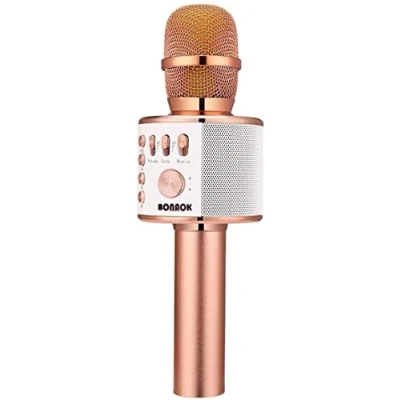 Immagine di Microfono Karaoke Wreless Bluetooth BONAOK, 3 in 1 Palmare Portatile Mic Regalo di Compleanno Altoparlante per Feste a Casa iPhone/Android/iPad, PC Smartphone Oro rosa
