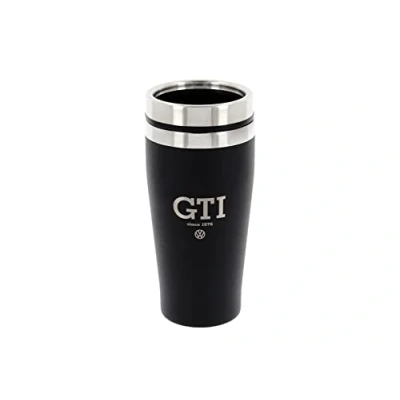 Immagine di Brisa VW Collection Volkswagen Tazza Termica di Acciaio Inossidabile con Rivestimento in Polvere, Termos da Viaggio Base Antiscivolo Design GTI (Doppia parete/450ml/Nero)