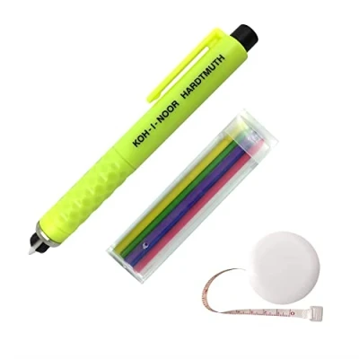 Immagine di Koh I Noor Penna porta Gesso per Sarti Set di Gessetti con 6 ricambio in Colori assortiti e Nastro Misura retraibile intervisio 1m cucire sarte