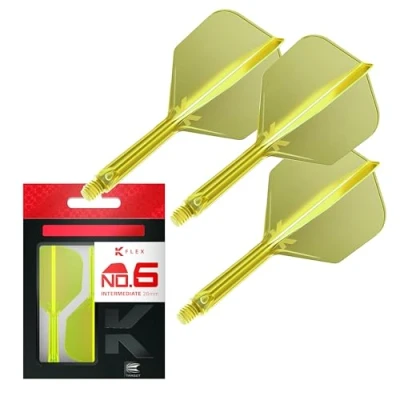 Immagine di Target Darts K Flex Integrated Dart Flight And Shaft, No.6 Giallo (Intermedio) Confezione da 3 No 6, Kflex Precision Moulded 2 in 1 Flights STEM