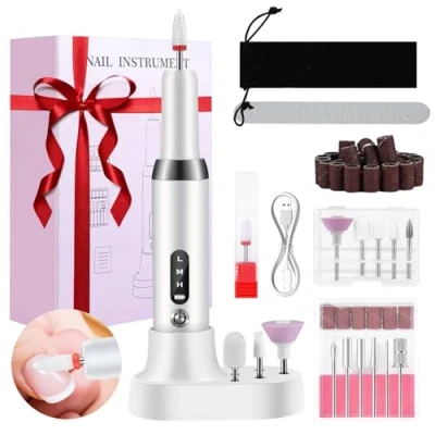 Immagine di Weinsamkeit Fresa per Unghie Professionale, Lima Elettrica 20000 RPM Velocità Regolabile, 13 in 1 Kit Manicure Pedicure Ricaricabile, Set Elettrico Piedi, Casa e Salone Usare