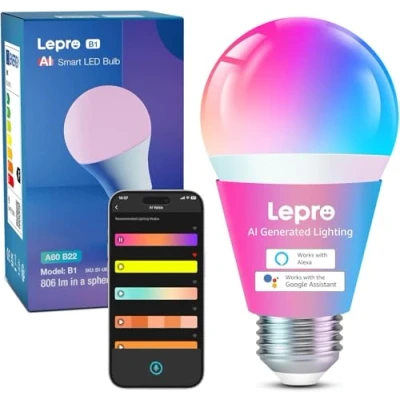 Immagine di Lepro B1 AI Lampadina Smart E27, Lampadine Intelligenti Wi Fi &amp; Bluetooth,RGB&amp;Luce Bianca Regolabile,Controllo Vocale/Sync Musicale, Funziona con Alexa/Google Home,AI Generare Luce per Casa,Festa 1pcs