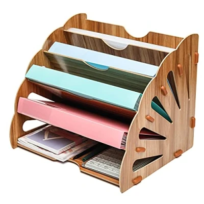 Immagine di Exerz Portadocumenti in legno a 5 livelli coda di pavone per scrivania, forniture ufficio, portadocumenti, studenti