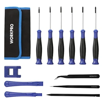 Immagine di WORKPRO Set di 12 Cacciavite Precisione, Mini Magnetici (Phillips, Torx) con Magnetizzatore, 2 Pinzette, 3 Levachiodi per Lavori Precisione: Computer, Telefoni Cellulari, Orologi ecc