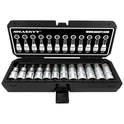 Immagine di HASKYY Set di chiavi a bussola esagonali, 5 22 mm, 1/2&quot;, 12 pezzi, in pratica scatola plastica