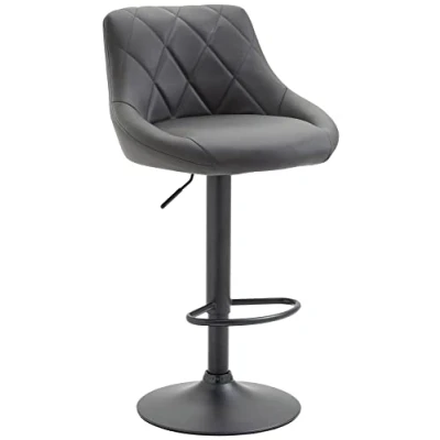 Immagine di CLP Sgabello Design Imbottito Lazio in Similpelle I Girevole con Poggiapiedi Sedia Alta Cucina Regolabile 83 104 CM, Colore:Grigio, Colore del Telaio:Nero