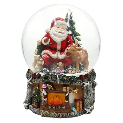 Immagine di Dekohelden24 sfera di neve XXL, Babbo Natale con REH e albero Natale, suono su base finemente decorata, dimensioni (L x P A): 15 20 cm, Ø cm