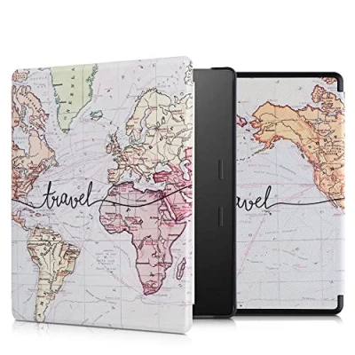 Immagine di kwmobile Custodia eReader Compatibile con Amazon Kindle Oasis 10. Generation Cover eBook Reader Flip Case nero/multicolore Mappa del mondo