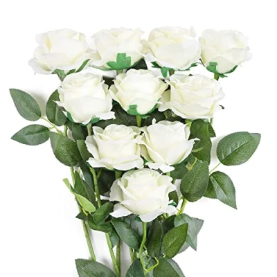 Immagine di JUSTOYOU Bouquet di fiori seta rosa artificiale Home Office Composizioni nozze Bianca (10 PZ)
