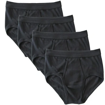 Immagine di HERMKO 3240 Slip da Uomo con Patta, Mutande Elastico, Intimo Bianco a Coste Lavabile ad Alte Temperature, 100% Cotone (&#039;Stile Classico&#039;) Confezione 4 Pezzi, Farbe:Nero, Größe Herren:5 (L)