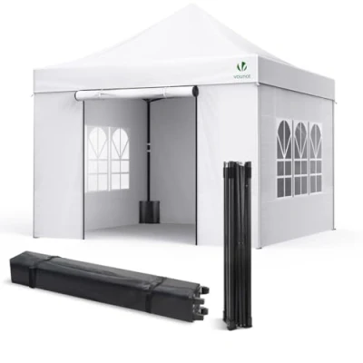 Immagine di VOUNOT Gazebo 3x3m Pieghevole con 4 Parti Laterali, da Giardino Tenda Padiglione Pop up Sacchi di Sabbia Peso e Sacca Trasporto, Bianco