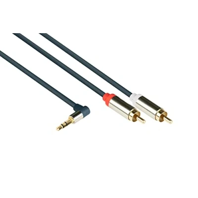 Immagine di Good Connections GC M0065 Cavo audio di alta qualità, 3,5 mm, connettore jack ad angolo destro su 2 connettori RCA (Cinch), OFC, alloggiamento interamente in metallo, m, blu scuro