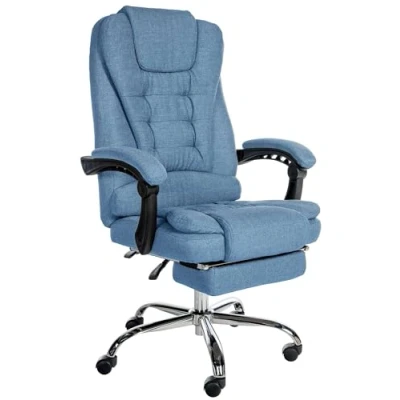 Immagine di CLP Poltrona Ufficio Oxygen Super Imbottita in Similpelle O Stoffa I Sedia Ergonomica Direzionale con Poggiapiedi E Braccioli, Colore:Blu, Materiale:Stoffa