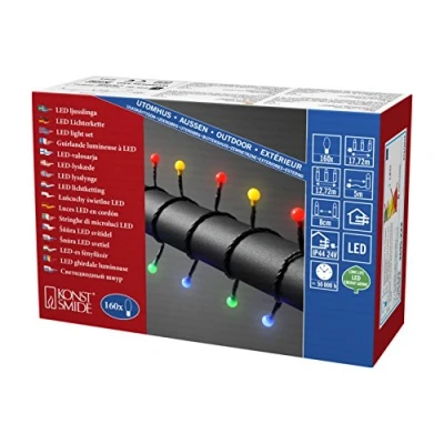 Immagine di Konstsmide 3695 507 Catena di luci LED con piccole rotonde diodi per esterni (IP44)/certificato VDE/24 V trasformatore esterno/160 colorati/cavo nero