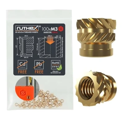 Immagine di ruthex Inserto filettato M3 VORON 100 pezzi RX x 5 4 boccole filettate in ottone dado stabile per parti plastica utilizzabile tramite calore di stampa 3D