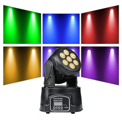 Immagine di luce LED Moving Head 7 x 12 W RGBW 4 in 1 Mini per feste DMX512 DJ adatta spettacoli, discoteche, bar, discoteche.