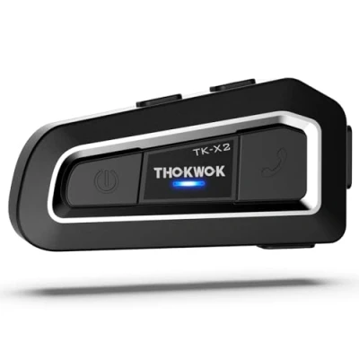 Immagine di THOKWOK Interfono Moto Bluetooth, TK X2 Auricolare per Casco 3 Motociclisti, Cuffie motociclo 1000M Sistema di Comunicazione con Suono Stereo Hi Fi/DSP&amp;CVC/Radio FM, Universale Motoslitta/ATV
