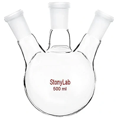Immagine di stonylab Borosilicato Vetro 3 Collo Fondo Rotondo Pallone RBF, con 24/40 Centrale e lato Standard Coniche Esterno Misto Giunto, Neck Round Bottom Flask 500ml