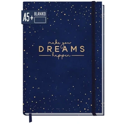 Immagine di paper&amp;you® taccuino A5+ bianco con elastico [Make your dreams happen] 156 pagine, 78 fogli come Bullet Journal per schizzi, diario, appunti, sostenibile e rispettoso