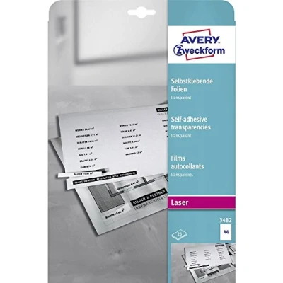 Immagine di Avery Zweckform Selbstklebefolie 3482 Pellicola autoadesiva DIN A4 Stampante laser Trasparente 25 pz.