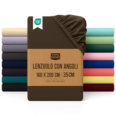Immagine di Utopia Bedding Lenzuolo con Angoli Due Piazze Matrimoniale 160x200cm Marrone Microfibra di Poliestere Spazzolato sotto Elasticizzato