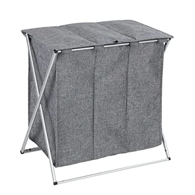Immagine di WENKO Cesto portabiancheria Trio Top Grigio Screziato, Robusto con Coperchio e Maniglie, Ampio Spazio di stivaggio 118l 3 Scomparti, Ripiegabile, (LxAxP): 57x57x38cm
