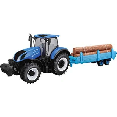 Immagine di Tobar B18 44068 Trattore New Holland T7HD con rimorchio per Legna, Scala 1:32, Colore: Blu