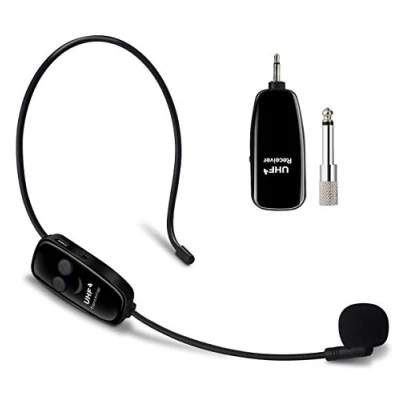 Immagine di PELLOR UHF Microfono Archetto Wireless, Wireless Microphone 2 in 1 per Amplificatore Vocale, Professionale 50m di Trasmissione Auricolare e Palmare Ideale Guida Turistica Performance Discorso