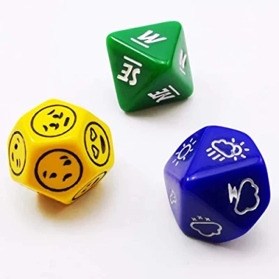 Immagine di Bescon&#039;s Emotion, Weather And Direction Dice Set, 3 Piece Proprietary Polyhedral Rpg Set in Blue, Green, Yellow