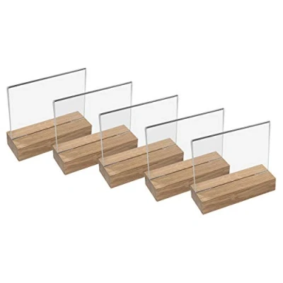 Immagine di HMF 46941 Espositore da Tavolo in Acrilico con Base Legno 5 Pezzi DIN A6 Orizzontale Trasparente