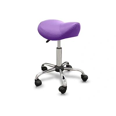 Immagine di QUIRUMED Sgabello tipo Pony, ergonomico, con base in acciaio, colore viola, rivestimento similpelle, altezza regolabile, sedile imbottito, ruote piroettanti, fino a 150 kg