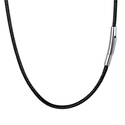 Immagine di PROSTEEL Collana Uomo Nera Pelle Impermeabile, Chiusura Acciaio Inox, 2 mm Sottile, Lunga 66 cm, con Confezione Regalo, Collane Caucciu