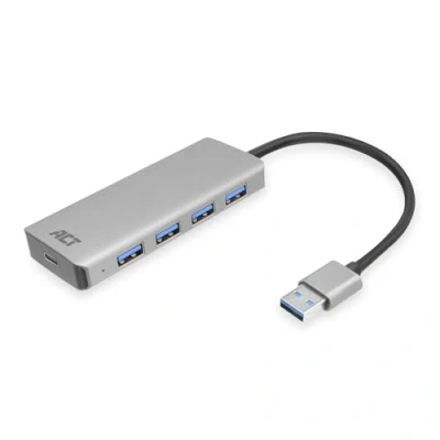 Immagine di ACT AC6121 Hub USB 3.0, 4 porte 3.2 5 Gbps, connettore di alimentazione C opzionale, Plug &amp; Play, per PC/PC portatile