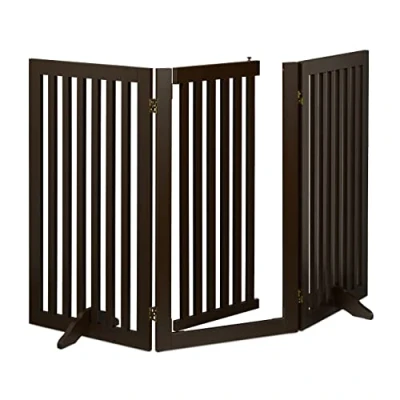 Immagine di Relaxdays Cancelletto per Bambini, Barriera Cani e Neonati, 3 Pannelli, Recinzione Scale, MDF, 92x154cm, Marrone, 100% Fibra di Legno