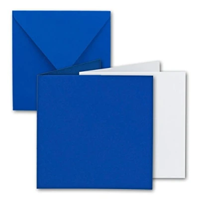 Immagine di Set di biglietti quadrati pieghevoli, 15 x cm, con buste e cartoncino interno, qualità del marchio FarbenFroh® Gustav Neuser® 20 Sets 18 blu reale
