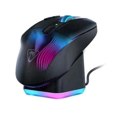 Immagine di Turtle Beach Kone XP Air Mouse da gioco wireless RGB ergonomico personalizzabile, sensore ottico a 19K DPI, 100 ore di batteria e base ricarica Nero