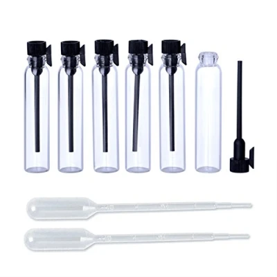 Immagine di Enslz 100pcs profumo campioni mini bottiglie con coperchio nero vetro vuote flaconi contagocce per viaggi e party, Vetro, Clear, 1ml