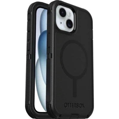 Immagine di OtterBox Cover Defender Series MagSafe per iPhone 15/iPhone 14/iPhone 13, custodia protettiva antiurto, a prova di caduta, protezione estrema, testata 7x norme MIL STD 810G, Nero