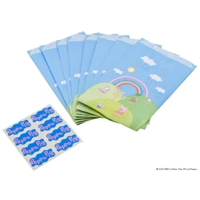 Immagine di Dr. Oetker Sacchetti di carta per feste con adesivo Peppa Pig perfetti compleanni dei bambini o come confezione regalo gli appassionati Pratico set: 16 pezzi