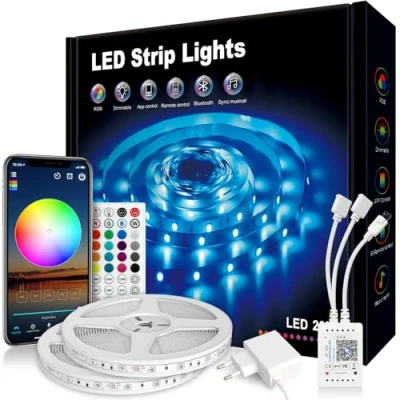 Immagine di VKH Striscia led 20 Metri, RGB Colorate con Telecomando, App Controllata, Sincronizza Cambia Colore la Musica, Luci per Camera da Letto, Cucina, Decorazione Feste, Bar