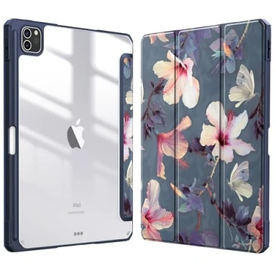 Immagine di FINTIE Custodia per iPad Pro 11&quot; 2022/2021/2020/2018 (4ª/3ª/2ª/1ª Generazione) con Pencil Holder, Antiurto Sottile Leggero Posteriore Trasparente Cover Case, Blooming Hibiscus